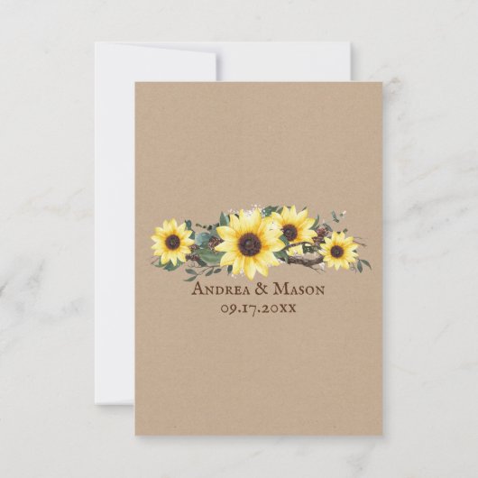 Houten Zonnebloem Aquarel Reactie RSVP Kaartje (Achterkant)