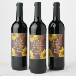 Houten Zonnebloem Bedankt Bruidsfeest Cadeau Wijn Etiket