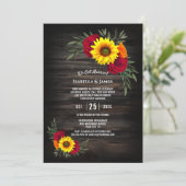 Houten Zonnebloem Rozen Bruiloftsreceptie Kaart (Staand voorkant)