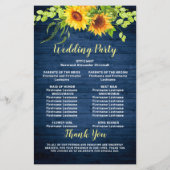 Houten Zonnebloem Rustieke Trouwceremonie Programm (Achterkant)