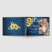 Houten Zonnebloem Waterverf Rustieke FOTO Bruiloft Gastenboek (Volledig)