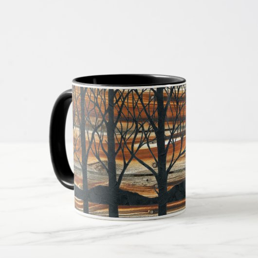 Houten zonsondergang koffiemok mok (Voorkant links)