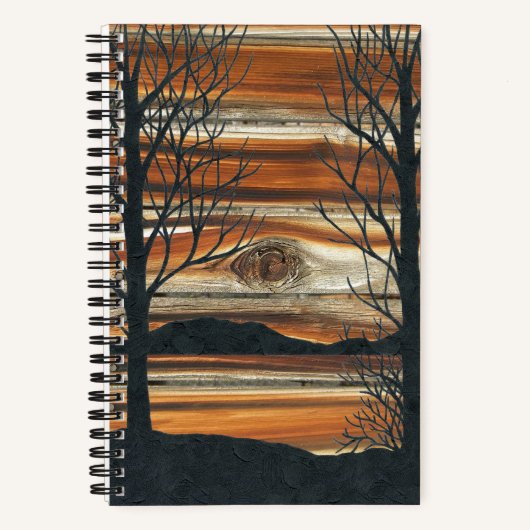 Houten Zonsondergang Notitieboek (Voorkant)