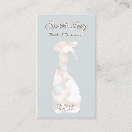 Houtenreinigingsservice Bokeh Spray Bottle Visitekaartje (Voorkant)