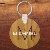 Houtextuur Rustic Monogram Elegant Sleutelhanger (Voorkant)