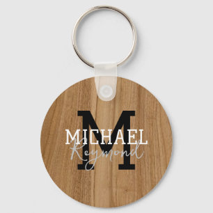 Houtextuur Rustic Monogram Landstijl Keychai Sleutelhanger