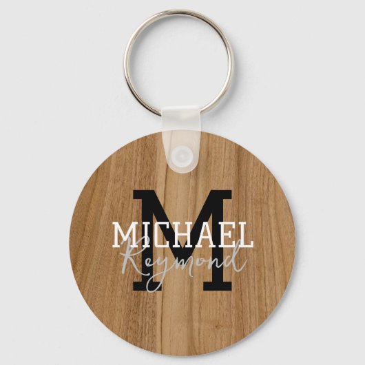 Houtextuur Rustic Monogram Landstijl Keychai Sleutelhanger (Voorkant)