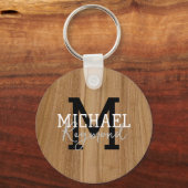 Houtextuur Rustic Monogram Landstijl Keychai Sleutelhanger (Voorkant)