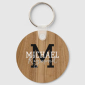 Houtextuur Rustic Monogram Landstijl Keychai Sleutelhanger (Achterkant)