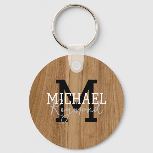 Houtextuur Rustic Monogram Landstijl Keychai Sleutelhanger (Achterkant)