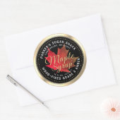 Houtgestookte esdoornsiroop Herfstblad Goud op Zwa Ronde Sticker (Envelop)