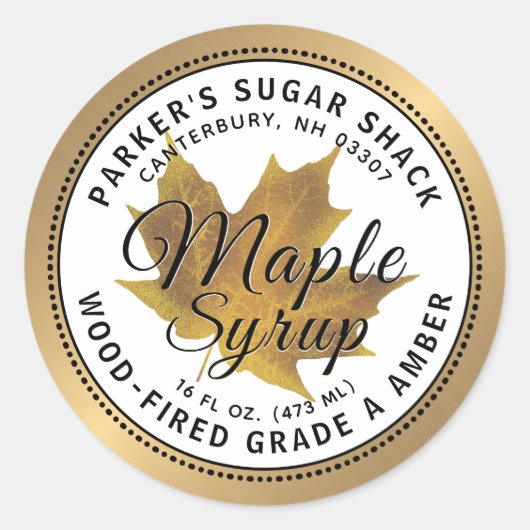 Houtgestookte gouden ahornsiroop label geel blad (Voorkant)