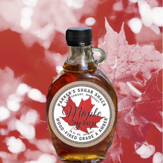 Houtgestookte Kraft Maple Syrup Label Red Maple Le