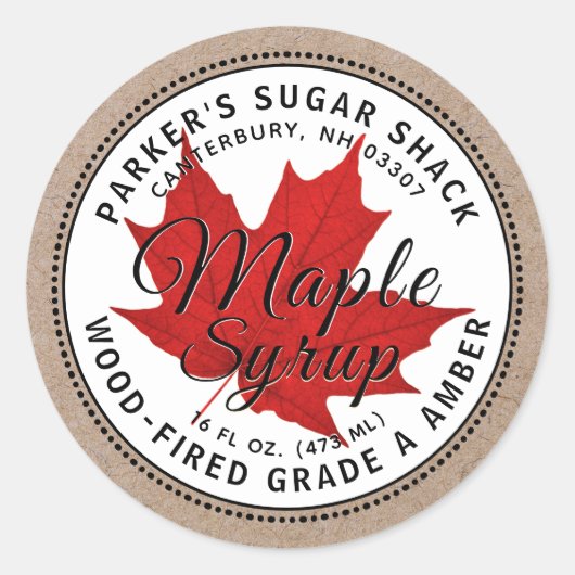 Houtgestookte Kraft Maple Syrup Label Red Maple Le (Voorkant)
