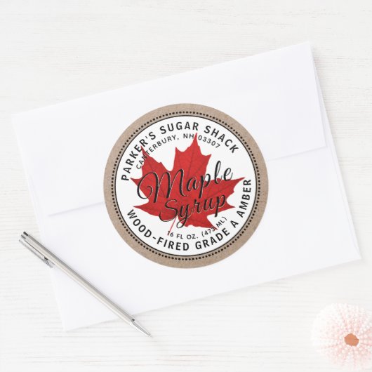 Houtgestookte Kraft Maple Syrup Label Red Maple Le (Envelop)