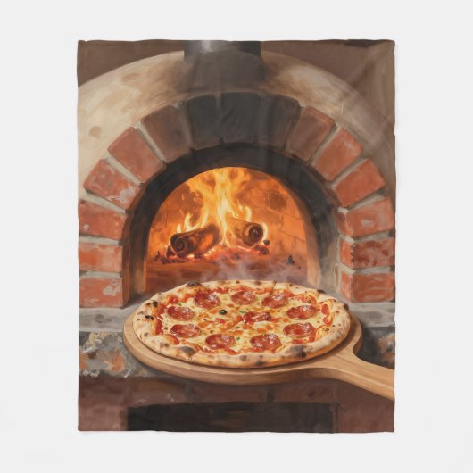 Houtgestookte Pepperoni Pizza Rustieke Italiaanse Fleece Deken (Voorkant)