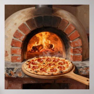 Houtgestookte Pepperoni Pizza Rustieke Italiaanse Poster