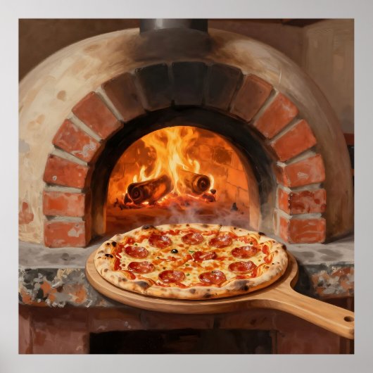 Houtgestookte Pepperoni Pizza Rustieke Italiaanse Poster (Voorkant)