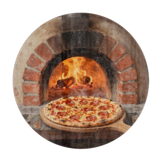 Houtgestookte Pepperoni Pizza Rustieke Italiaanse  Snijplank (Voorkant)