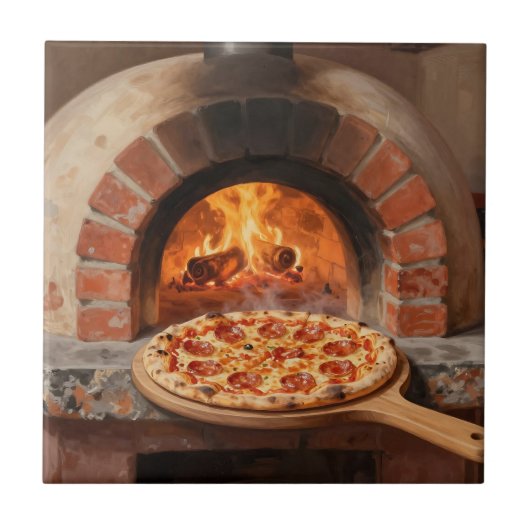 Houtgestookte Pepperoni Pizza Rustieke Italiaanse Tegeltje (Voorkant)