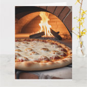 HOUTGESTOOKTE PIZZA VERJAARDAG GRAPPIG WENSKAART KAART (Gele Bloem)