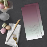 Houtgradiënt bruiloft Burgundy Mist ID741 Menu<br><div class="desc">De achtergrond voor de stukken in deze minimalistische trouwset is een oogstende gradiënt van kleuren van donkere Bourgogne door zachte, groene tot witte vlek. De hier getoonde trouwmenukaart is voorzien van een strakke, moderne lay-out en een hedendaagse sans serif lettertype om het aantrekkingskracht ervan aan te vullen. Voeg eenvoudig uw...</div>