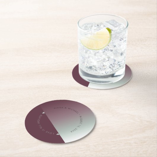 Houtgradiënt bruiloft Burgundy Mist ID741 Ronde Kartonnen Onderzetter (Insitu)