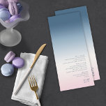 Houtgradiënt bruiloft Prussian Sky ID741 Menu<br><div class="desc">De achtergrond voor de stukken in deze minimalistische trouwset is een oogstende gradiënt van kleuren uit het prussische blauw tot zacht roze en wit. De hier getoonde trouwmenukaart is voorzien van een strakke, moderne lay-out en een hedendaagse sans serif lettertype om het aantrekkingskracht ervan aan te vullen. Voeg eenvoudig uw...</div>