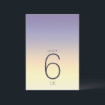 Houtgradiënt weduwentabel Indigozonsondergang ID74 Kaart<br><div class="desc">De achtergrond voor alle stukken in deze minimalistische trouwset is een oogstende gradiënt van kleuren van indigokleurig tot perzikkleurig en bleek geel. De trouwlijstnummerkaart hier is voorzien van een slanke, moderne lay-out en een hedendaagse sans serif lettertype om de aantrekkingskracht ervan aan te vullen. Voeg gemakkelijk lijstaantallen, initialen en trouwdatum...</div>