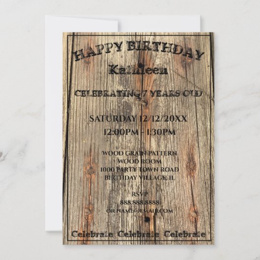 HOUTGRAINPATROON FOTO YUKON BIRTHDAY INVITATIE KAART (Voorkant)