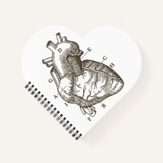 Houtgravure van anatomisch hart Hartvormig Notitieboek