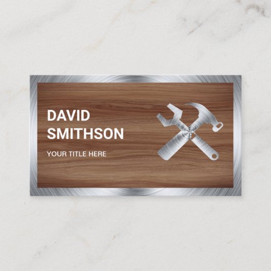 Houtgrijsstaal Handyman automatische reparatie Visitekaartje (Voorkant)