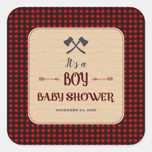 Houthakker Rode Buffalo Wilde Jager Baby Shower Vierkante Sticker (Voorkant)