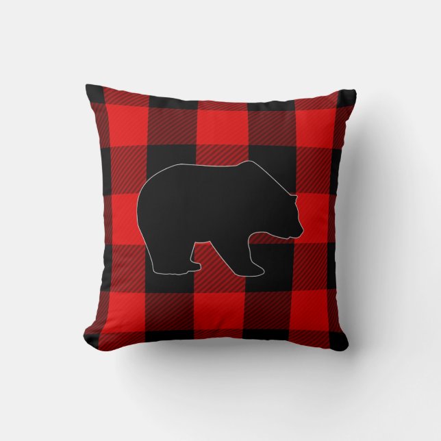 Houthakker Rood Buffalo Check | Beer Silhouet Kussen (Voorkant)