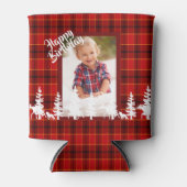 Houthakker verjaardagsfoto rood geruit patroon blikjeskoeler (Voorkant)