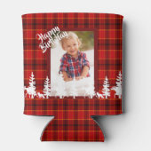 Houthakker verjaardagsfoto rood geruit patroon blikjeskoeler (Achterkant)