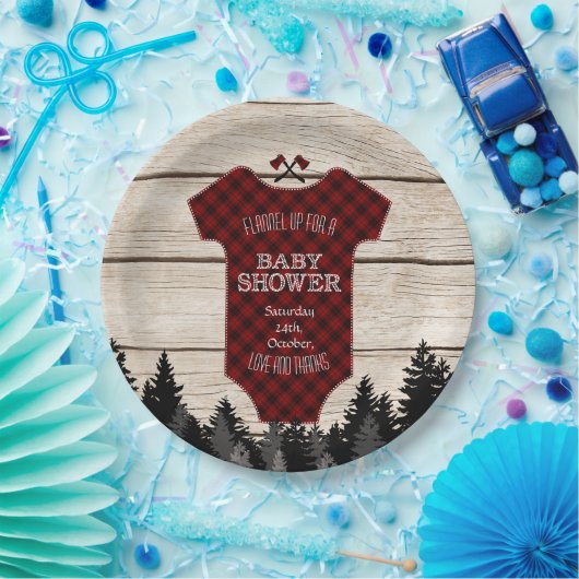 Houthakkers Buffalo Baby Onesie Houten Baby Shower Papieren Bordje (Feest)