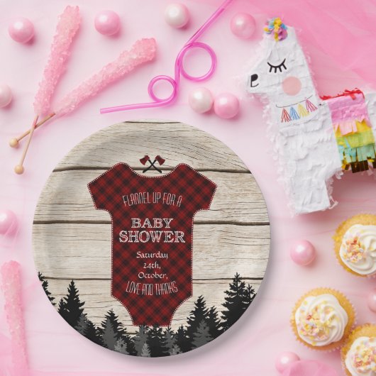 Houthakkers Buffalo Baby Onesie Houten Baby Shower Papieren Bordje (Feest)