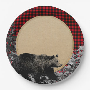 Houthakkers Buffalo Plaid Beer Rustieke Blokhut Papieren Bordje