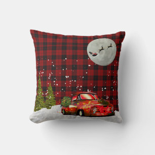 Houthakkers Kersttruck Buffalo Plaid Decoratie Kussen