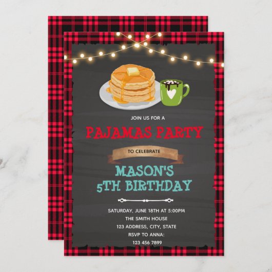 Houthakkers pannenkoeken en pyjama uitnodiging (Voorkant / Achterkant)