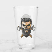 Houthakkersbaard Schedel Gekruiste Bijlen Bier Glas (Achterkant)