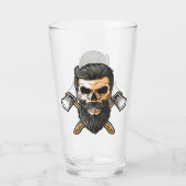 Houthakkersbaard Schedel Gekruiste Bijlen Bier Glas (Voorkant)