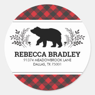 Houthakkersbeer Buffalo Plaid Retouradres Ronde Sticker
