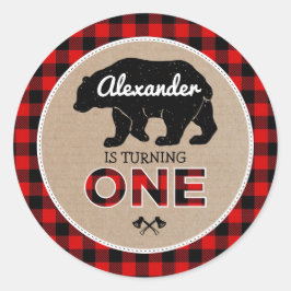 Houthakkersbeer Flanel Wilde Eerste Verjaardag Ronde Sticker