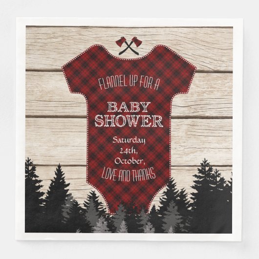 Houthakkersbuffel babysuit Houten baby shower Servet (Voorkant)