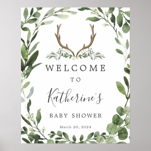 Houthakkershertengewei baby shower welkomstbord poster (Voorkant)