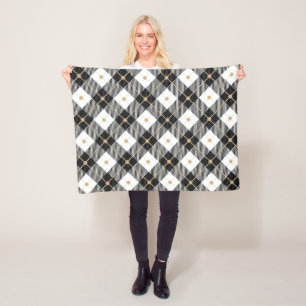 Houthakkerspatroon Zwart Wit geruit Fleece Deken
