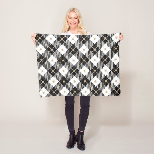 Houthakkerspatroon Zwart Wit geruit Fleece Deken (In situ)