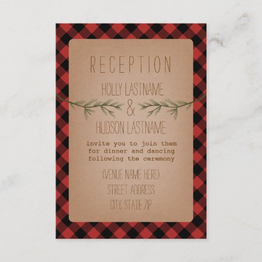 Houthakkersruit Evergreen Trouwreceptie Informatiekaartje (Voorkant)